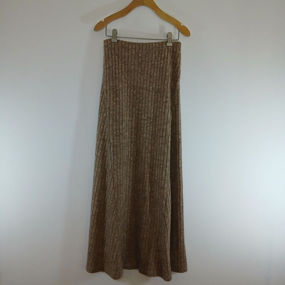Brown Ribbed Soft Stretch Maxi Skirt Small Boho Y2K